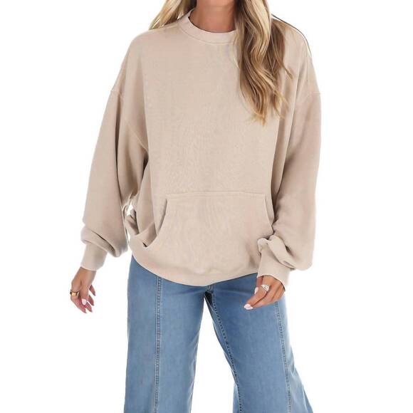 NEW FREE PEOPLE slow it down long sleeve pullover sweater in morning oat - Picture 6 of 8